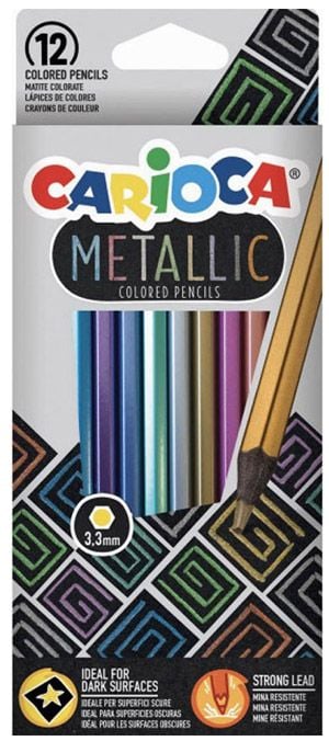 Комплект цветни моливи Carioca, 12 цвята металик