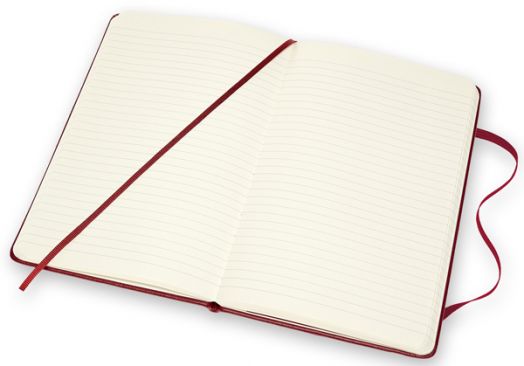 Кожен класически тефтер Moleskine Classic Leather Red с твърди корици и листа на широки редове