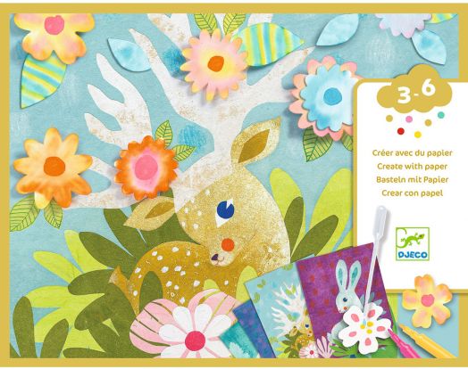 Творчески комплект Djeco - Рисуване с туш горски животни