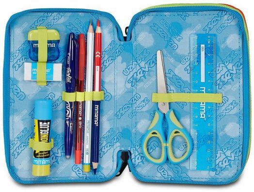 Ученически несесер Seven Scribbled Flame с три отделения, пълен