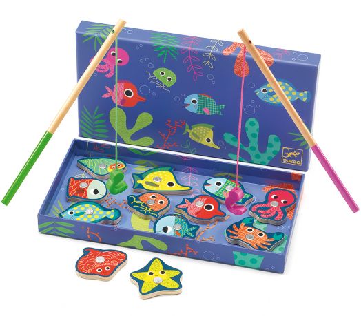 Детска игра с магнитни фигури Djeco - Цветен риболов