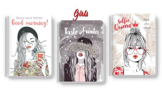 Тетрадка Black & White B5 със спирала и 3 теми, 105 листа - широки редове