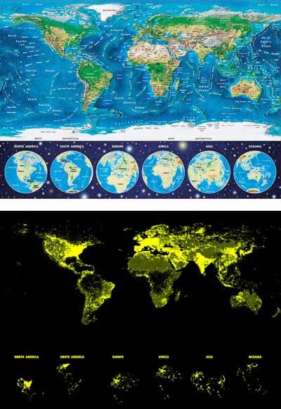 Неонов пъзел Educa - Карта на света, 1000 части