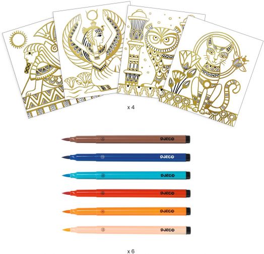 Творчески комплект Djeco: Направи си картини с флумастери - Египет