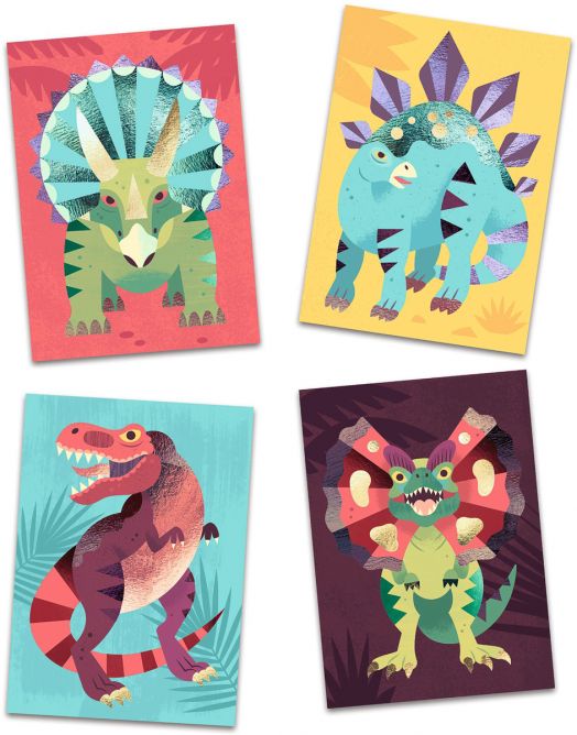 Креативен комплект Djeco: Направи картини с фолио, динозаври