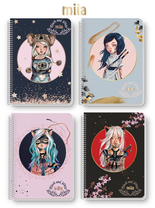 Тетрадка Black & White Miia А5 със спирала, 60 листа - широки редове