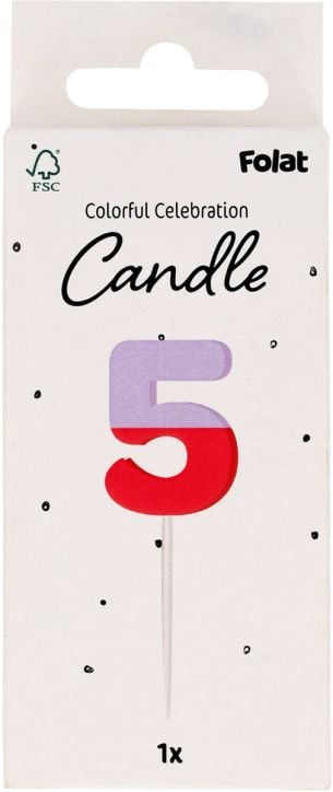Свещ за рожден ден Folat Stripetastic - Цифра 5