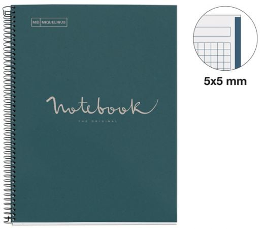 Тетрадка Miquelrius Recycled Ecomarine А4 със спирала, 80 листа на малки квадратчета