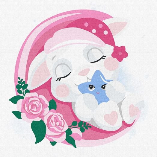 Комплект за лесно рисуване с акрилни бои Ideyka - Спящо зайче, 30 x 30 см.