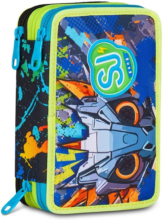 Ученически несесер Seven Gang Led Look с три отделения, пълен