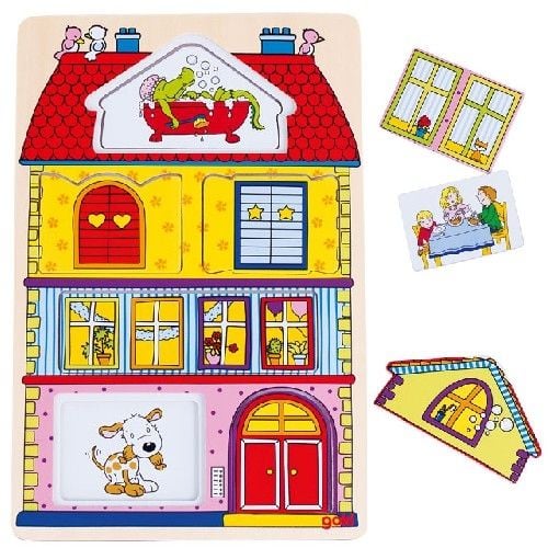 Образователен детски дървен пъзел Goki, House