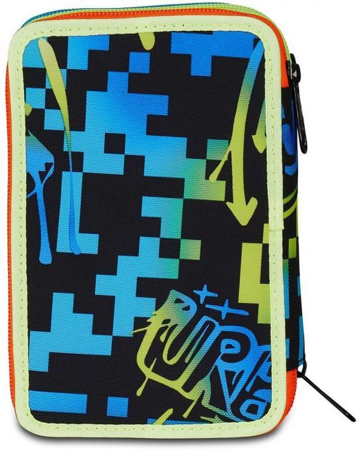 Ученически несесер Seven Scribbled Flame с три отделения, пълен