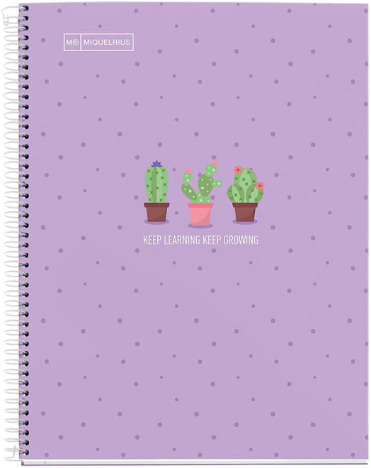 Тетрадка Miquelrius Cactus A4 със спирала, 80 листа, малки квадратчета, лавандула