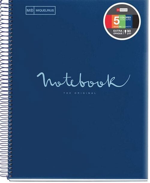 Тетрадка Miquelrius Emotions PVC А5 със спирала, 120 листа на малки квадратчета, тъмносиня