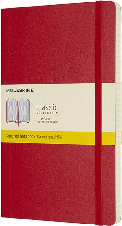 Класически червен тефтер Moleskine Classic Scarlet Red с меки корици и листа на малки квадратчета