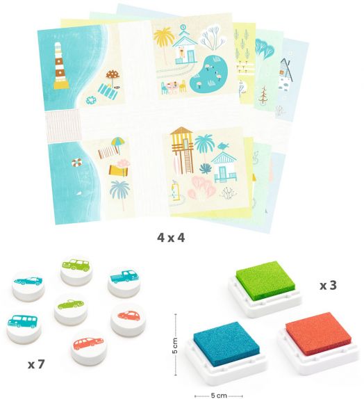 Креативен комплект Djeco: Направи картини с печати Traffic