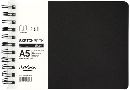 Скицник Drasca Black със спирала, А5, 80 л., пейзаж