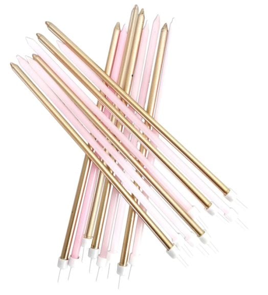 Дълги свещички Creative Party - Златни и розови, 16 бр.