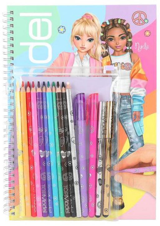 Книжка за оцветяване Top Model с моливи и химикалки