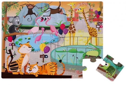 Детски тактилен пъзел Janod - Ден в зоопарка, 20 части