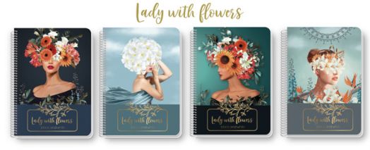 Тетрадка Black & White Lady With Flowers А4 със спирала, 90 листа - широки редове