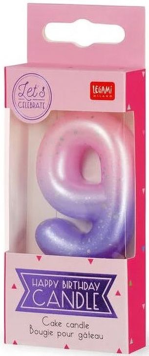 Свещ за рожден ден Legami - Цифра 9, розова