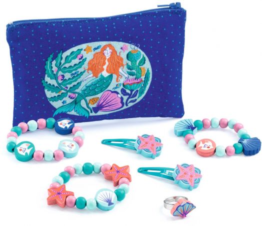 Дървени бижута в текстилно портмоне Djeco - Русалка