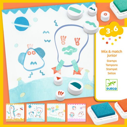 Креативен комплект Djeco: Направи картини с печати, Чудовища