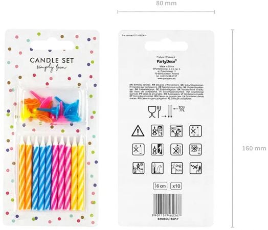 Свещи за рожден ден PartyDeco, 10 бр.