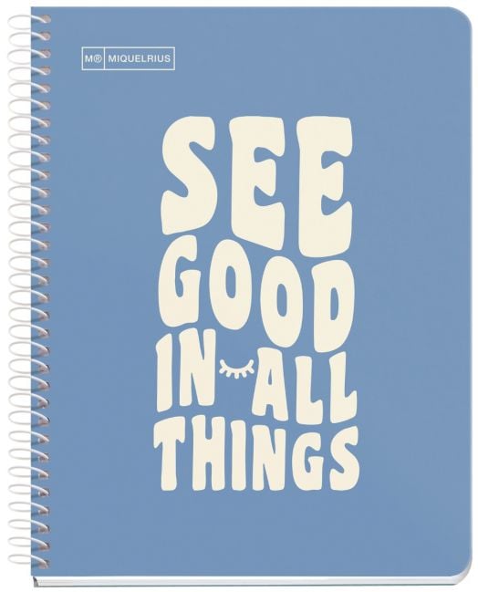 Тетрадка Miquelrius Messages А5 със спирала, 100 листа на широки редове, синя