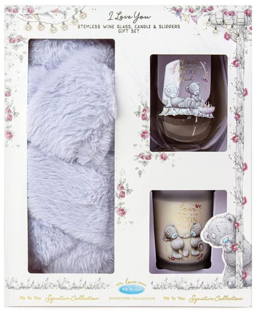 Комплект Me To You - Пантофи, чаша за вино и свещ