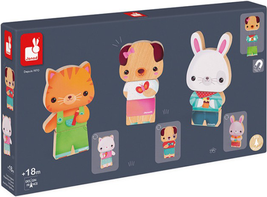 Дървена магнитна играчка Janod - Домашни любимци