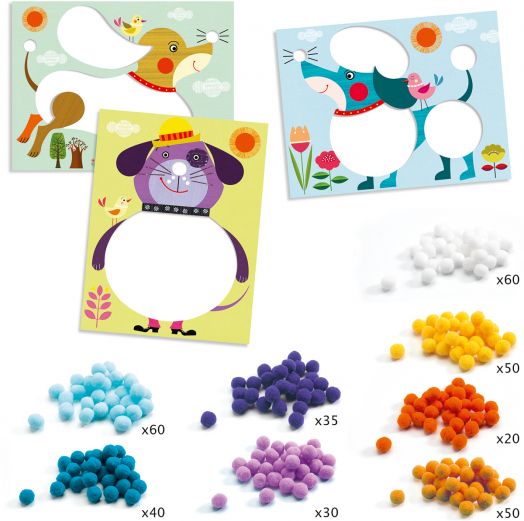 Направи сам колажи с помпони Djeco - Кучета