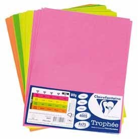 Цветна копирна хартия Clairefontaine, 5 х 20 листа в флуоресцентни тонове