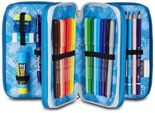 Ученически несесер Seven Quick Graffiti с три отделения, пълен