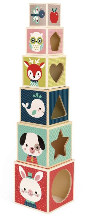Дървени кубчета за деца Janod - Горски бебета животни
