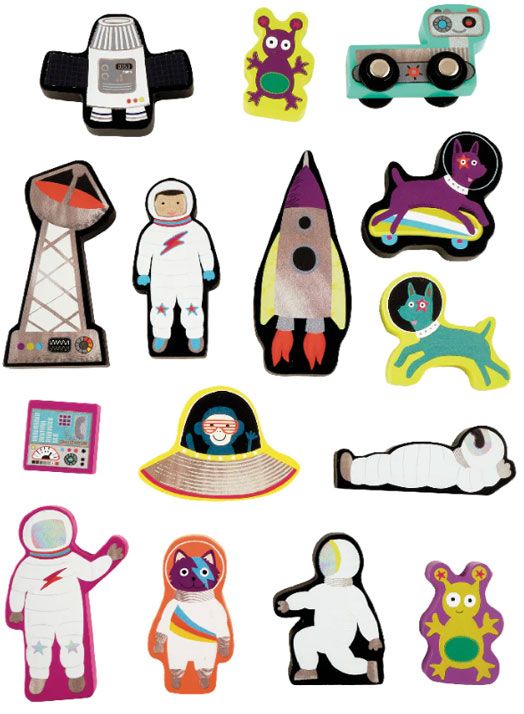 Кутия за игра с дървени фигурки Floss & Rock, Space - Космонавти