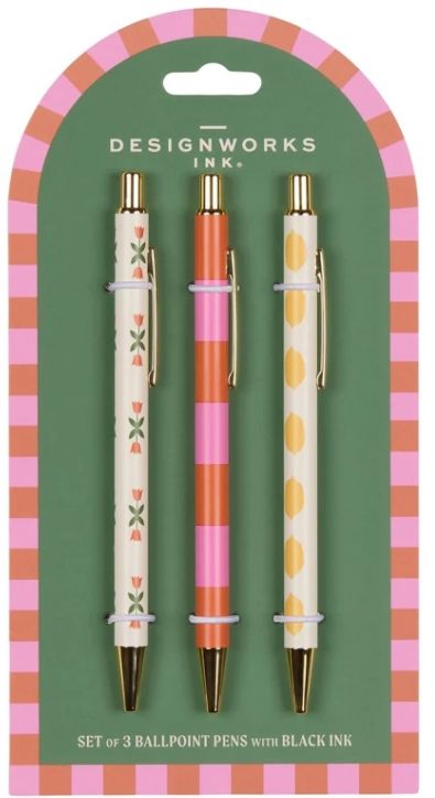Комплект химикалки DesignWorks Ink - Flower, Stripe, Lemon, 3 бр.