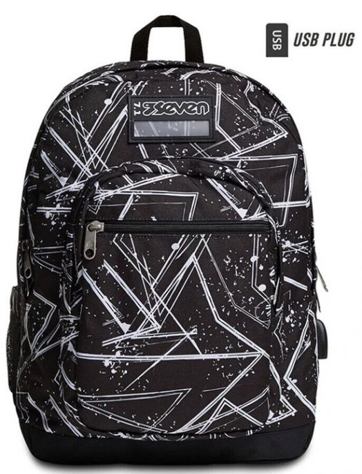 Ученическа раница Seven Freethink Black 2022 с две отделения и USB порт