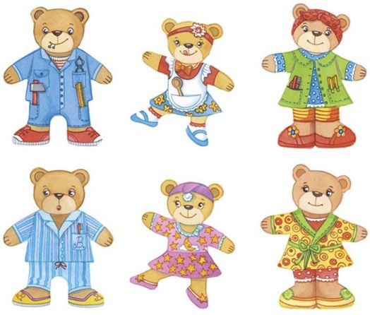 Детски пъзел Goki, мечки за обличане в дървена кутия