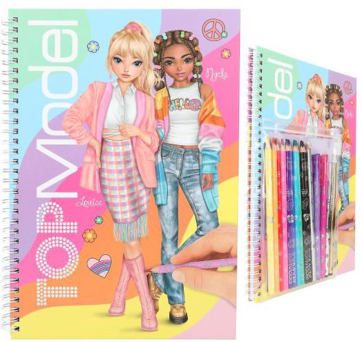 Книжка за оцветяване Top Model с моливи и химикалки