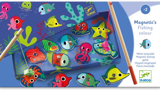 Детска игра с магнитни фигури Djeco - Цветен риболов