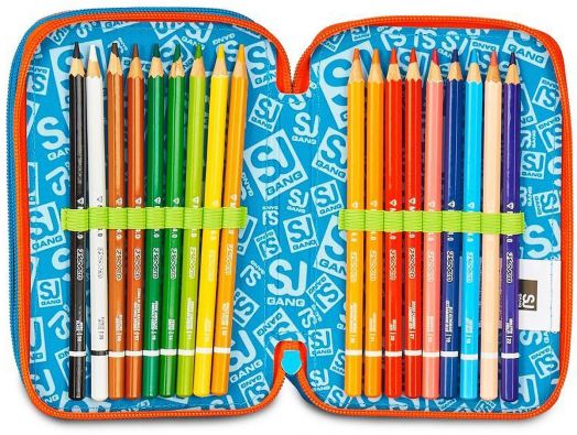 Ученически несесер Seven SJ Gang Tinypatch с три отделения, пълен