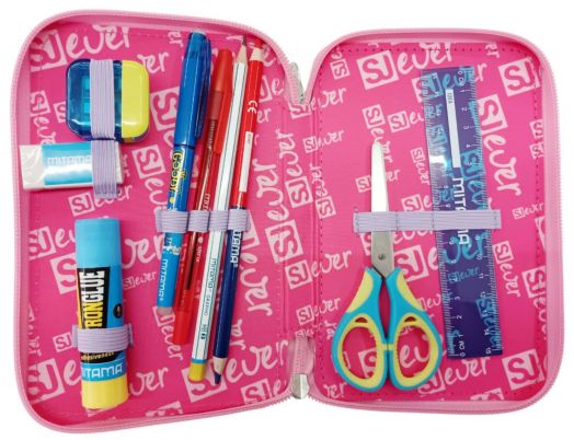 Ученически несесер Seven SJ Ever Multiheart с три отделения, пълен