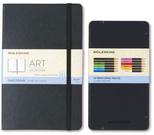 Комплект Moleskine Art - Скицник и 12 акварелни молива
