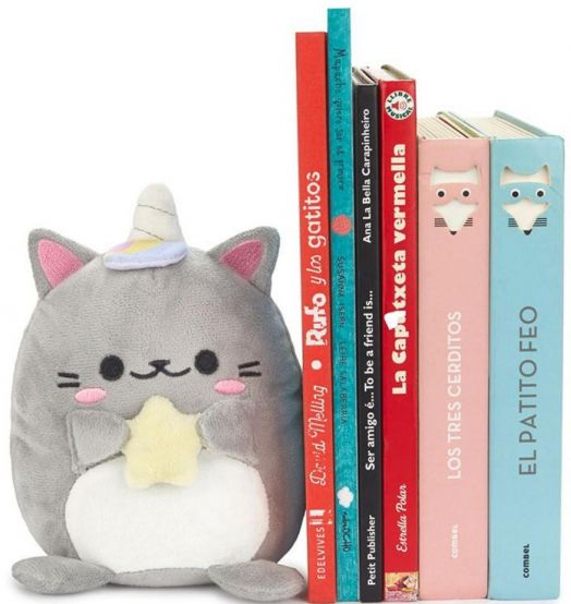 Ограничител за книги Balvi - Плюшено коте Kawaii, сиво