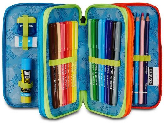 Ученически несесер Seven Scribbled Flame с три отделения, пълен