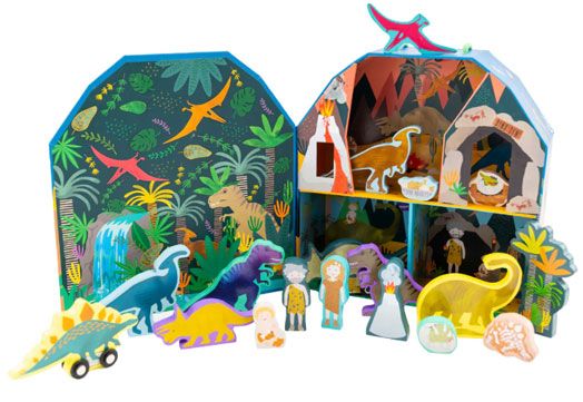 Кутия за игра с дървени фигурки Floss & Rock, Dinosaurs - Динозаври