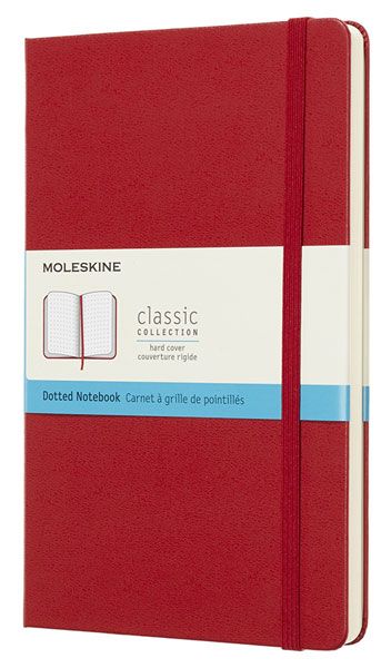Класически червен тефтер Moleskine Classic Red Scarlet Dotted с твърди корици и листа на точки