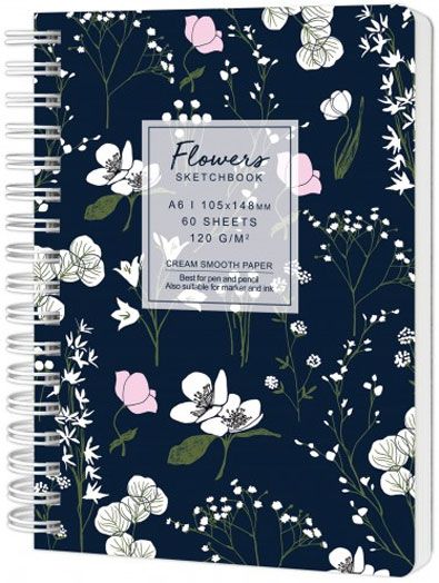 Скицник Drasca Flowers: Макове, A6 60 листа, черен